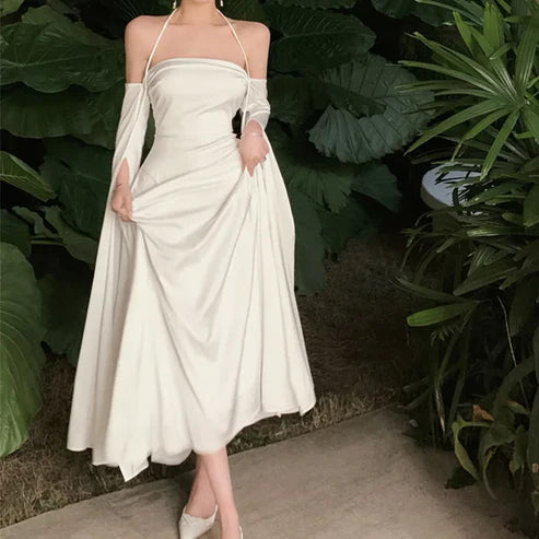 Luolandi Off Shoulder Halter A-Line Long Prom Dress Elegant Party Dress Charming Evening Dress
